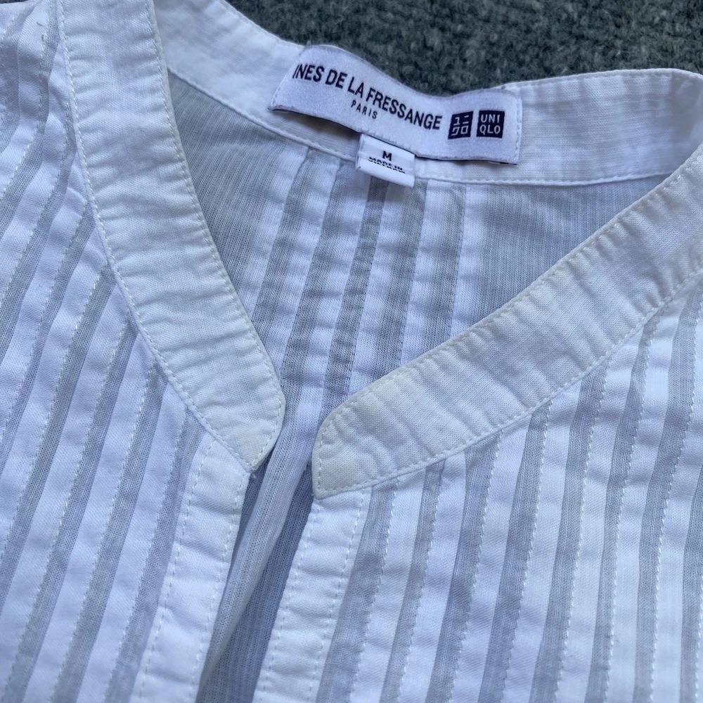 Uniqlo Ines De La Fressange Popover Top Shirt Size M White Pintuck Cottagecore - Picture 9 of 9